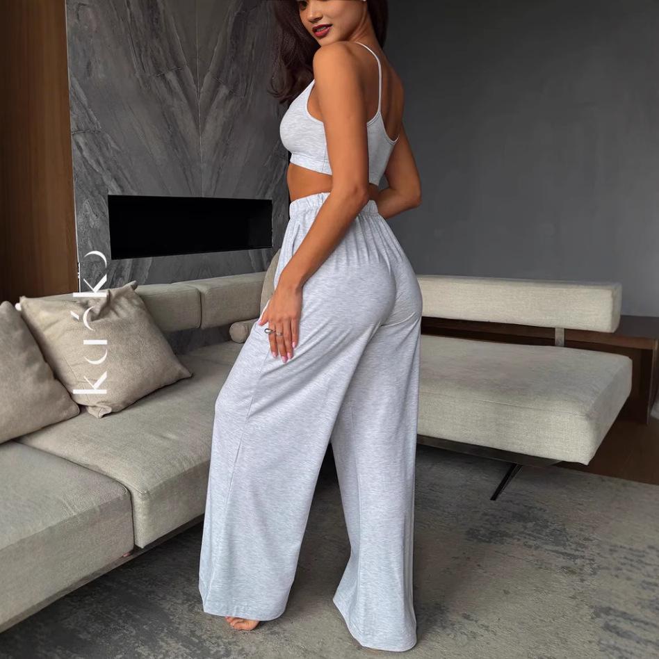 Trendy Women's Two-Piece Sling Vest & Wide-Leg Pants Set