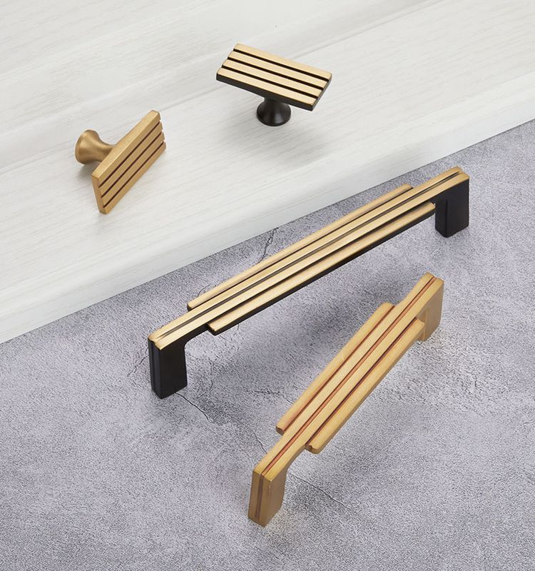 Modern Nordic Black Cabinet Handles Drawer Stripe Solid Brass Handle