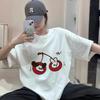 Cartoon Printed Cotton Short-sleeved T-shirt Women's Summer New American Casual Ns Loose and Versatile White Top