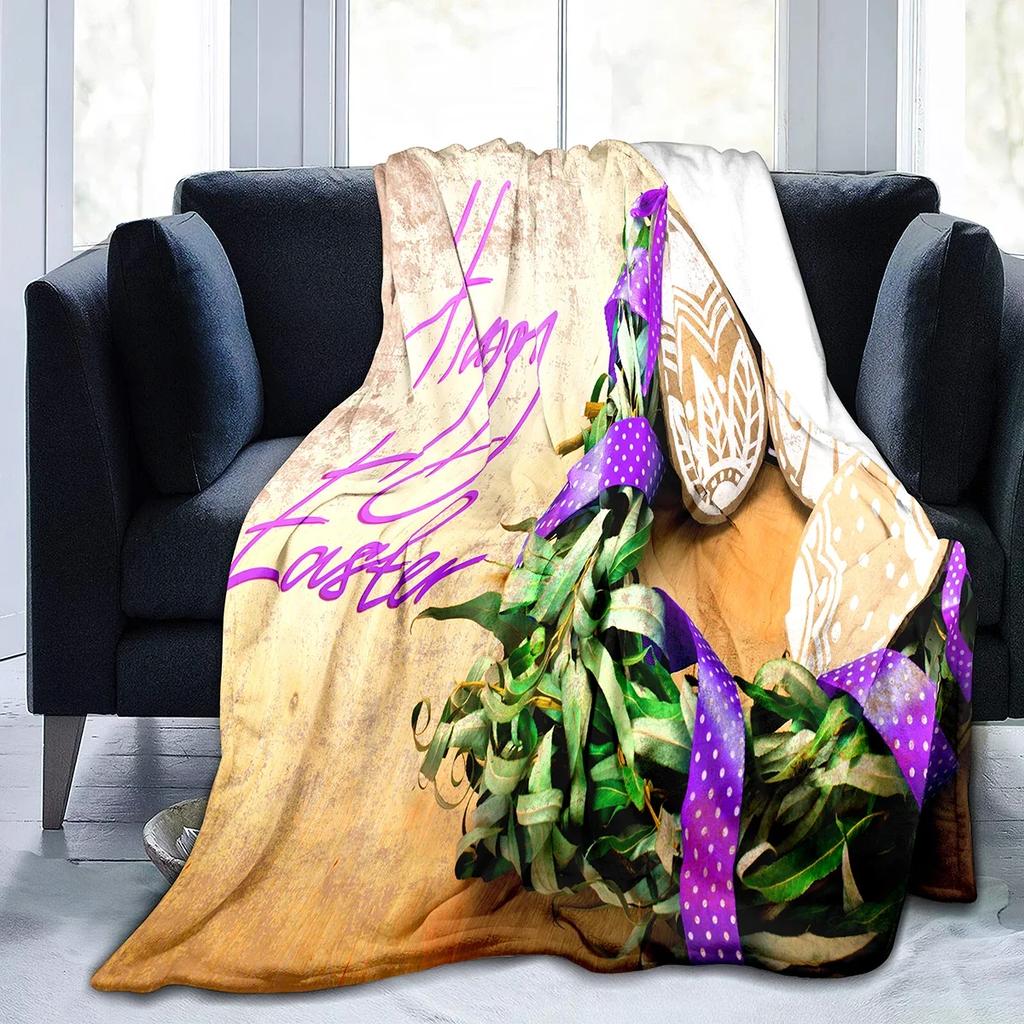 Easter Eggs Flannel Throw Blanket Colourful Eggs Pattern Easter Gifts Blanket King Queen Size for Bed Sofa Couch Lightweight
