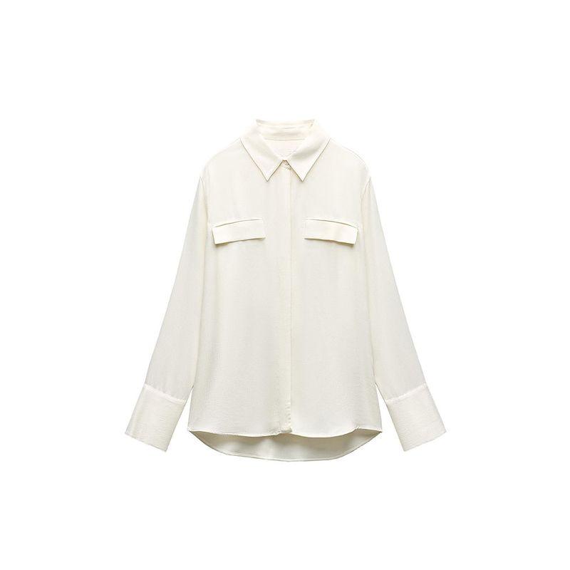Za2025 Spring New Women's Clothing Casual Flip Pocket Silk Satin Texture Lapel Long Sleeve Shirt 8987213