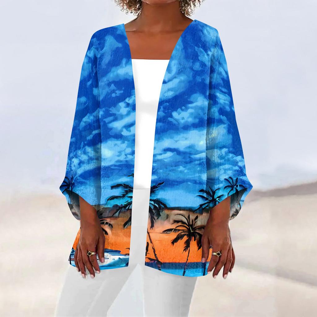 Kvinners uformelle motetrykt lett mellomlang jakkecardigan