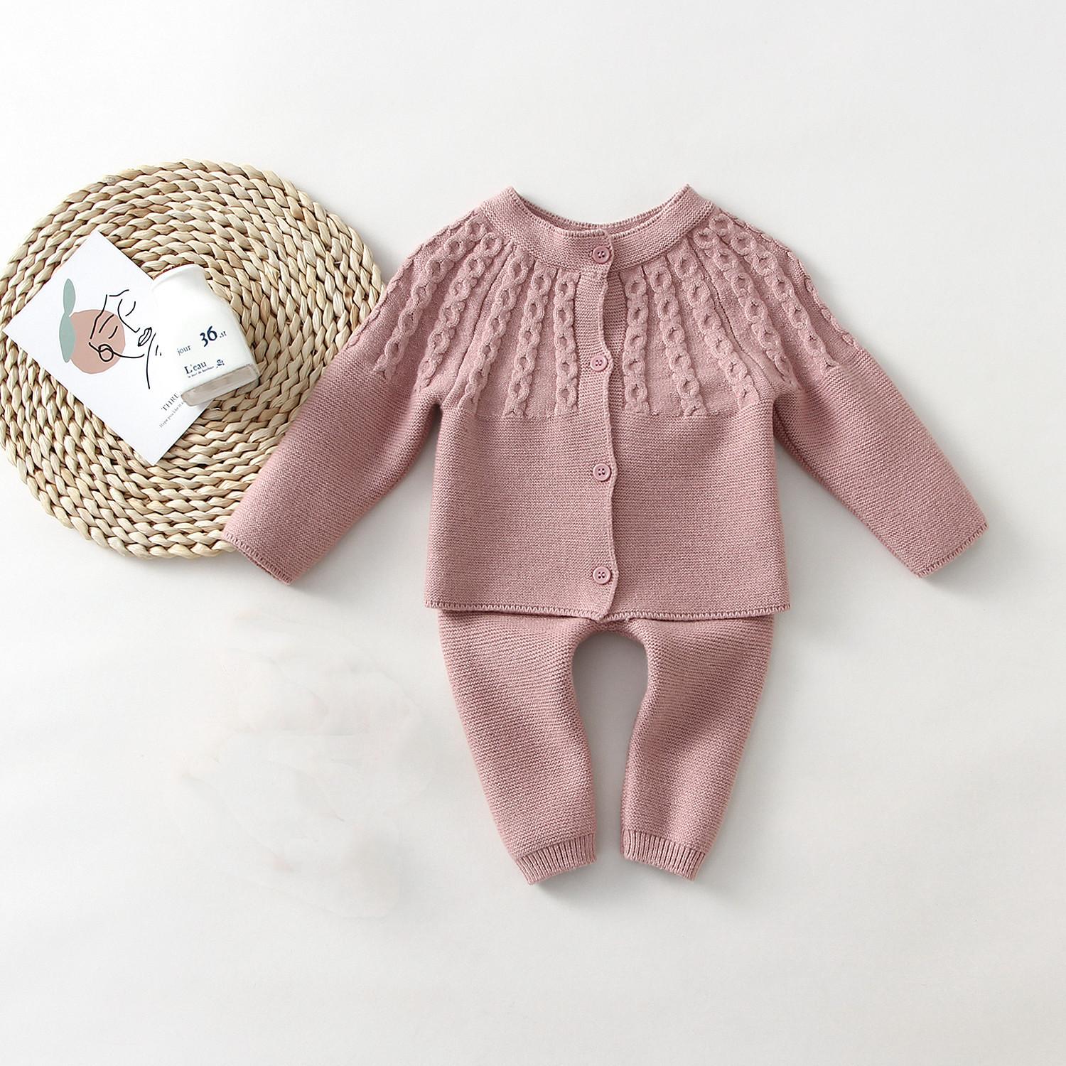 

Свитер принцессы для маленьких девочек, комплект из 2 предметов, милый вязаный топ с длинными рукавами и пуговицами + брюки, весенняя одежда для маленьких девочек 66