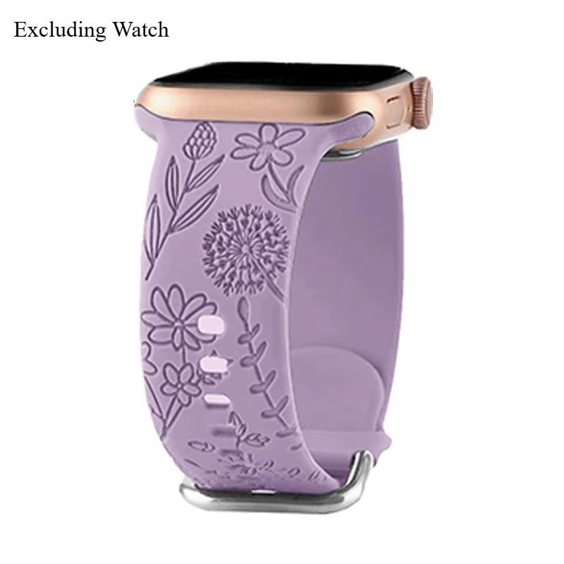 Silicone Bracelet For Apple Watch 11 10 46mm 42mm 9-8-7-6-5-4-3-2 Engraved Floral For IWatch Ultra 3 49mm 45mm-44-42-41-40-38mm