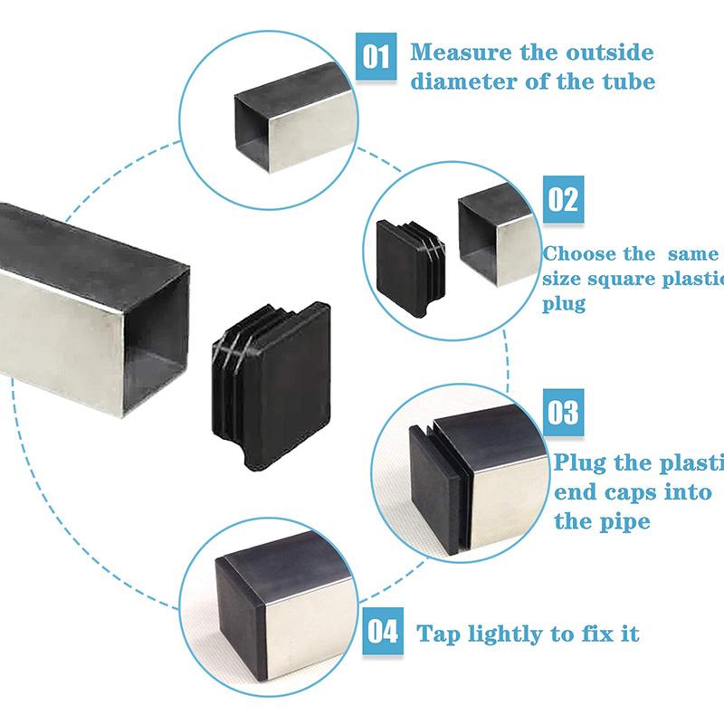 Square Plastic Black Blanking End Caps 13x13mm-120x120mm Inner Plug Cap Furniture Leg Tube Pipe Inserts Plugs Decorative Dust