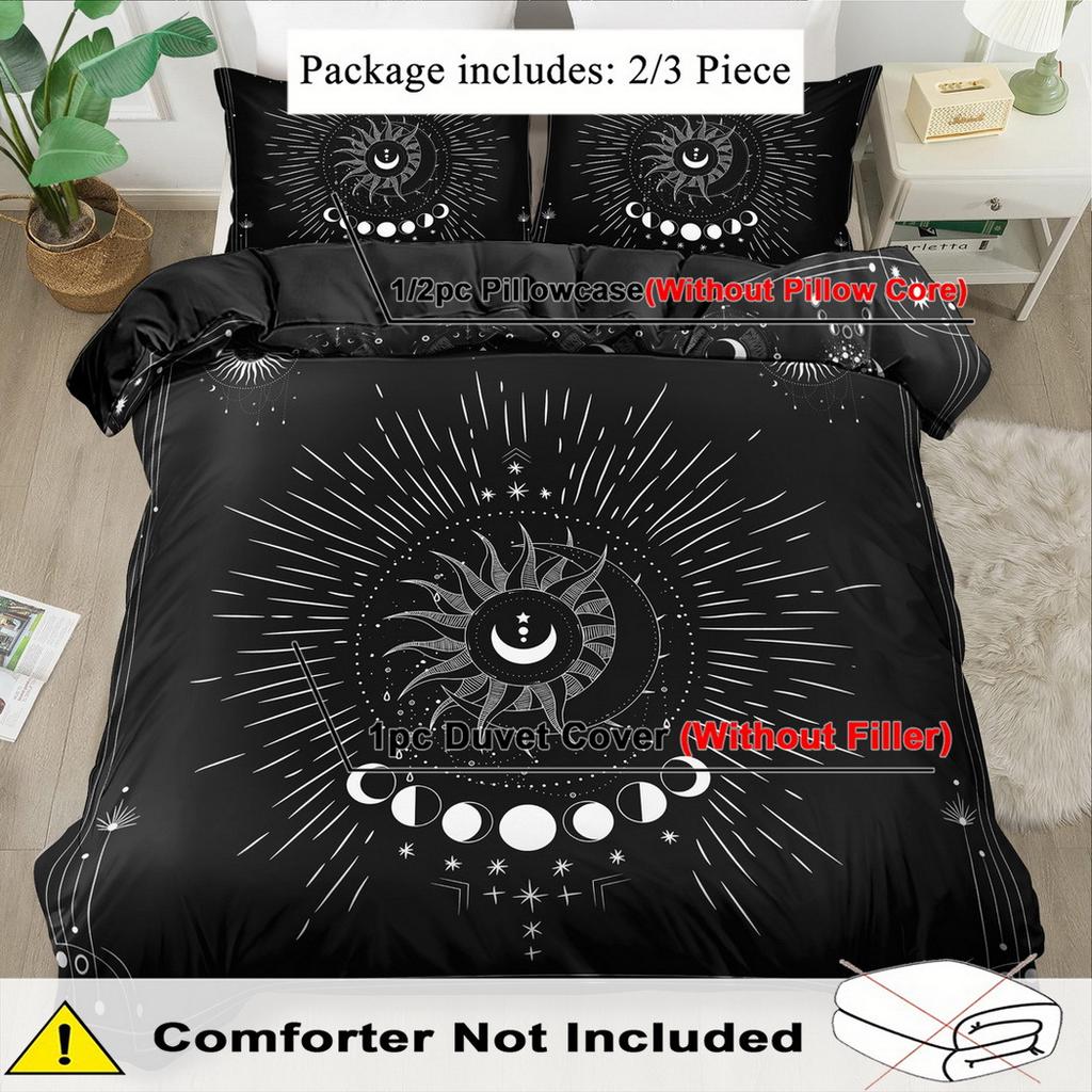 Star and Moon Pattern Duvet Cover Set - 2/3pcs, Soft and Comfortable Breathable, Star and Moon Print Bedding Set, Magical Gifts