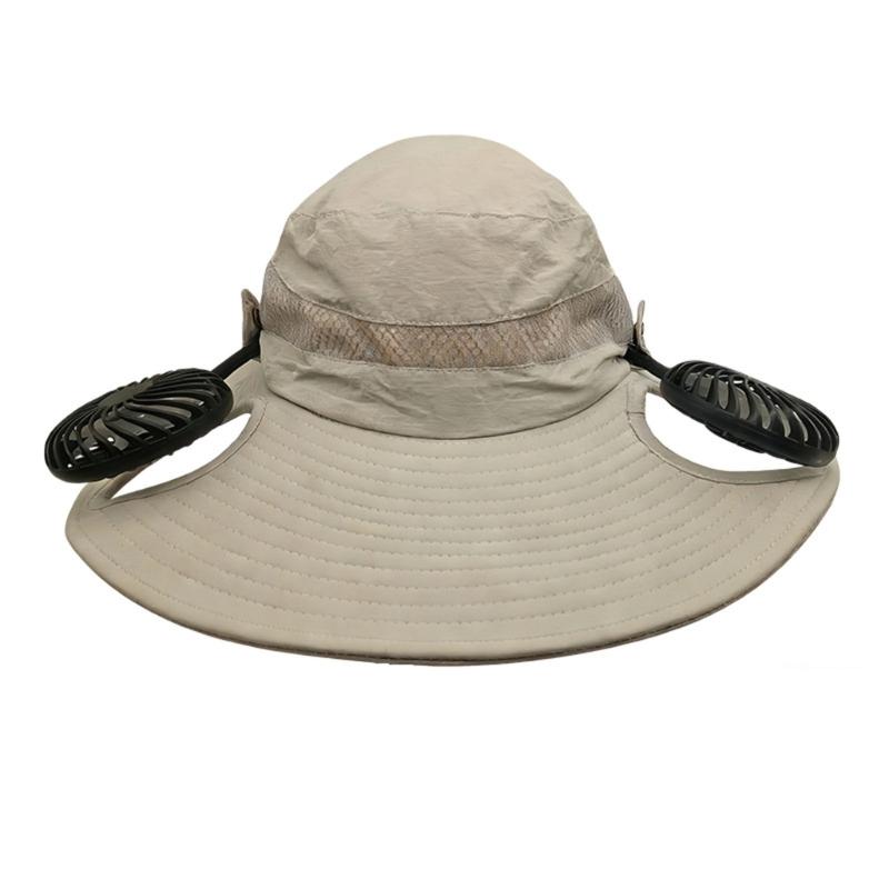 Adjustable Neck Hanging USB Fan Bucket Hat With UPF50+ Sun Protection For Outdoor Camping Hiking And Beach Activity