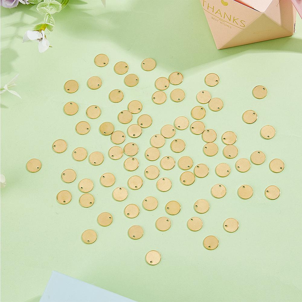 100Pcs 201 Stainless Steel Stamping Blank Tag Pendants Flat Round Golden 10x1mm Hole: 1.2mm