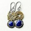 Water Droplets Blue Stone Earrings Asymmetrical Jewelry Metal Engraved Stripes Two Tone Whirl Spiral Hook Earrings for Women