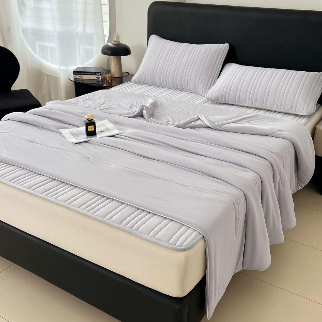 Spandex Ice Silk Cool Touch Bed Mat & Summer Quilt 4-Piece Set