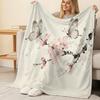 Soft High-Density Flannel Fleece Blanket, Ink Butterfly & Flower Pattern, Warm Cozy Home Decor for Halloween & Christmas