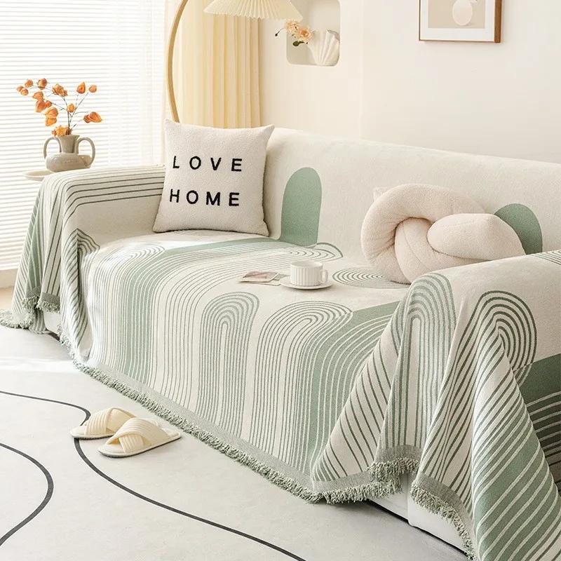 1pcs Joyfinity Double Sided Chenille Sofa Cover Household Color Woven Jacquard Geometric Lines Towel Stretch Couch Protector