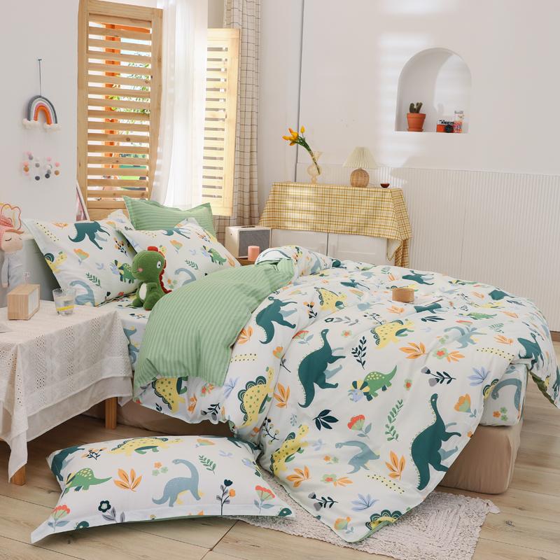 100% Cotton Dinosaur Duvet Cover Cute Cartoon Dinosaur Bedding Set Queen for Boys Girls Bedroom Decor Reversible Comforter Cover
