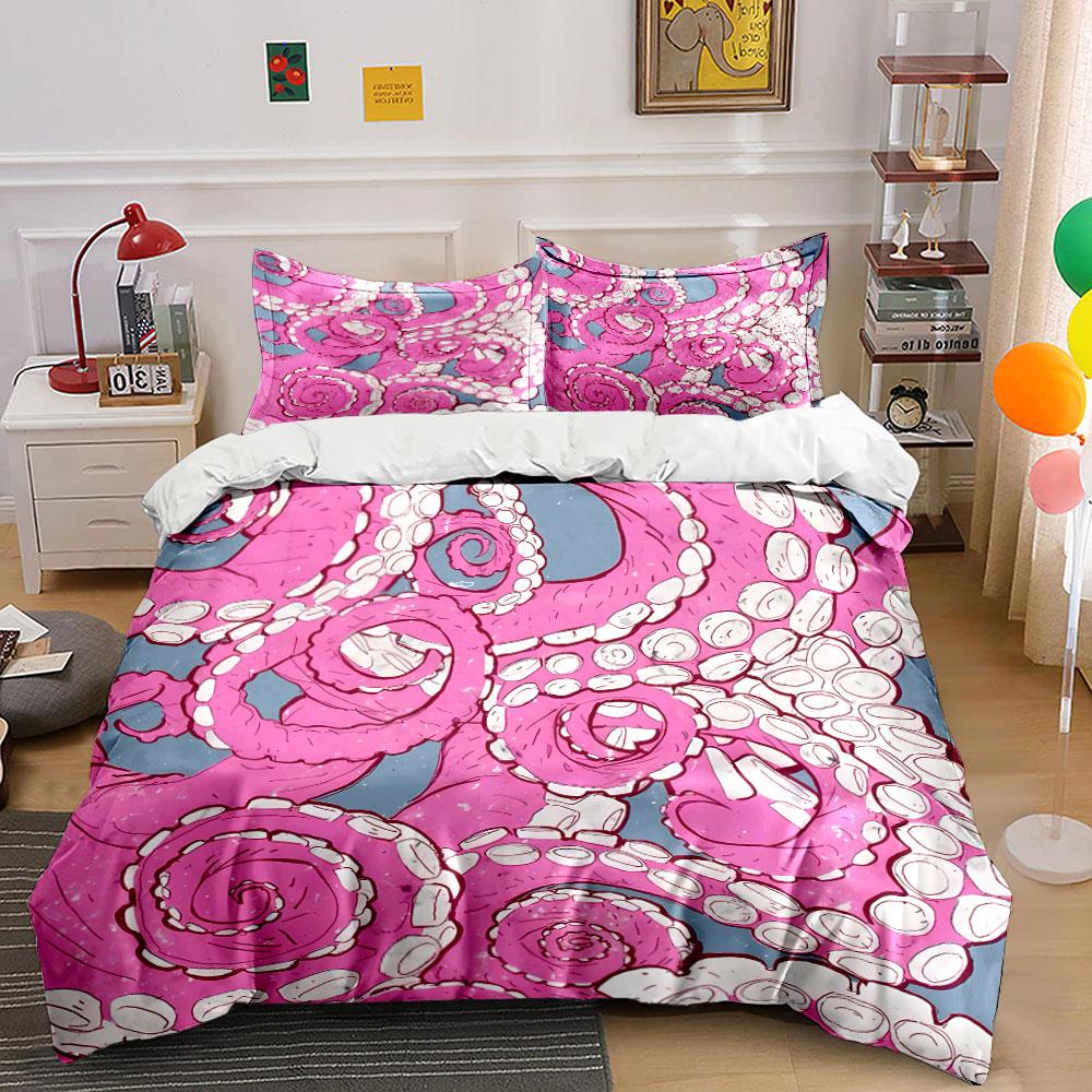 3Pcs Octopus Tentacles Bedding Set, Pink Ocean Creature Print Duvet Cover Set, Soft Microfiber For Teens And Adults