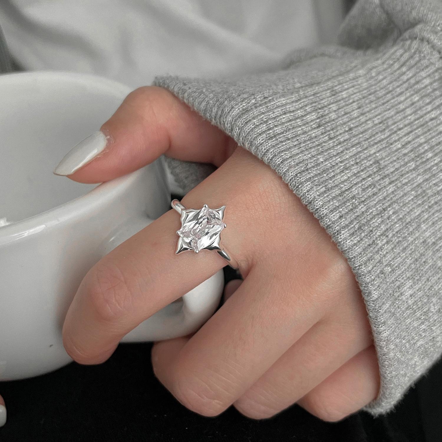 Open Zircon Star Light Niche Design Fashionable Light Luxury Individual Cold Fashion Cool Female Exaggerated Index Finger Ring adjustable opening