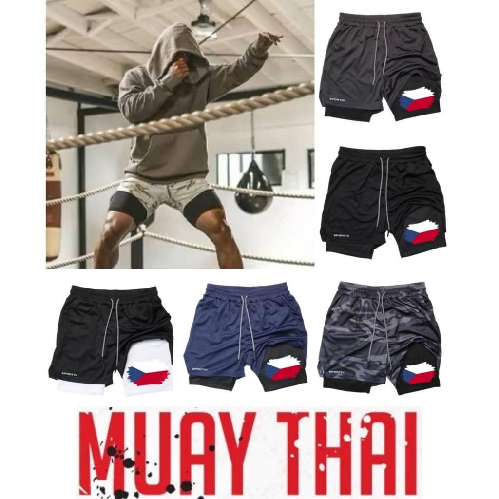 Czech Flag Camouflage Muay Thai Kick Boxing Shorts Men Women Unisex Casual Double Layer Quick Dry Breathable Training Sport Gym Fitness Workout
