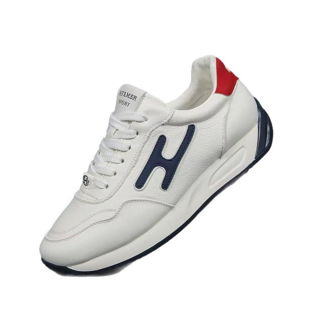 Men's 2025 White Genuine Leather Sneakers - Non-slip, Wear-resistant, Breathable, Deodorant, Fashionable German Trainer Shoes for Autumn.