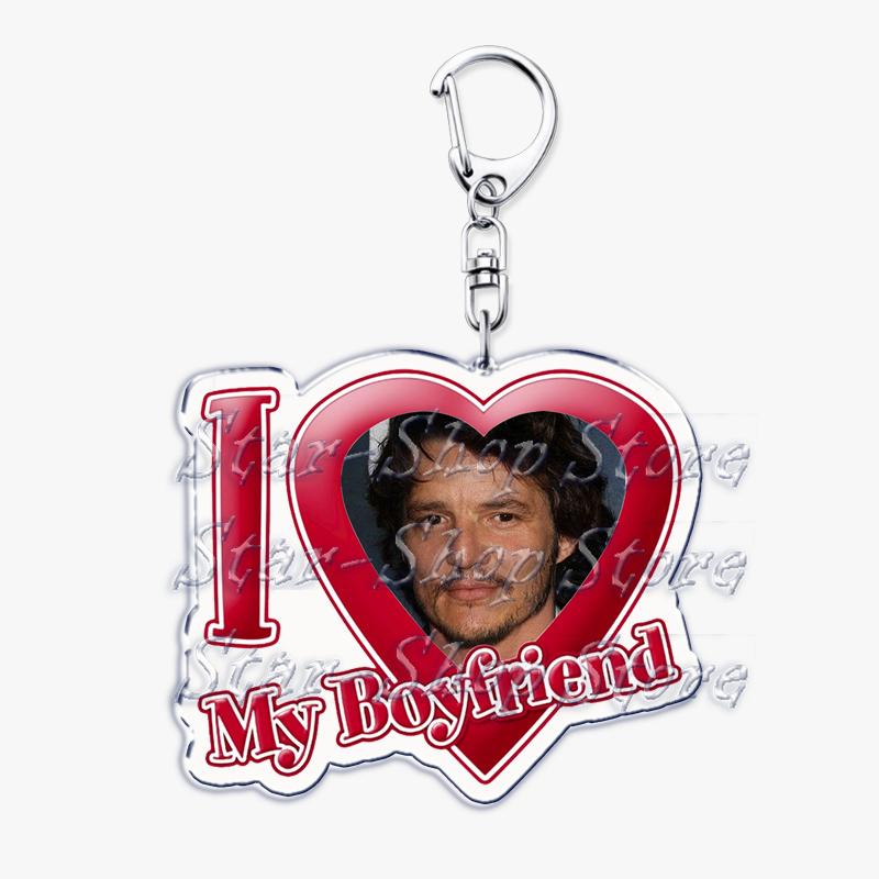 Hot Pedro Pascal I Love My Boyfriend Heart Keychain for Women Accessories Key Chain Ring Keychains Jewelry Fans Gifts