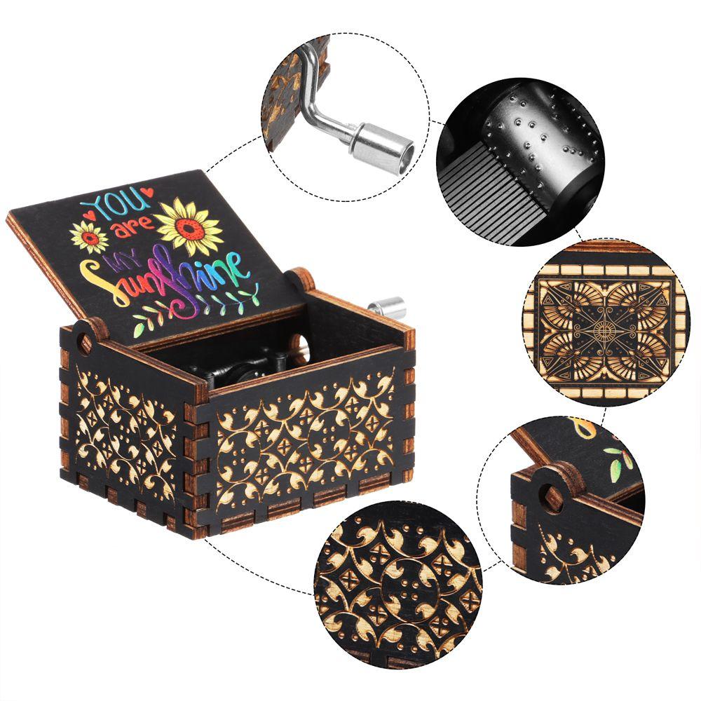 Birthday Christmas Wooden Hand-Cranked Musical Boxes You are My Sunshine Music Box Black Engraved