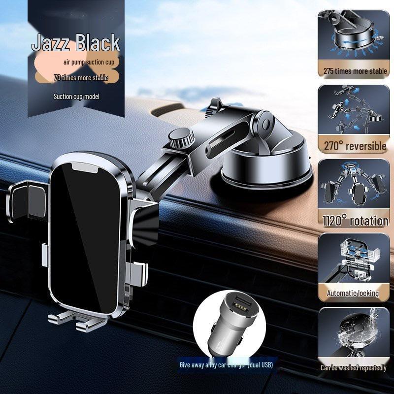 2024 Black Tech Car Phone Holder: Suction Cup & Air Vent Mount for Navigation