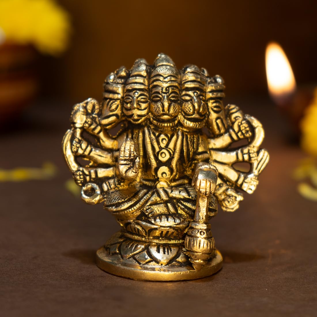 100% Pure Brass Panchmukhi Hanuman Ji Idol, Bala Ji Hanuman Murti, Size - 8.4 Cm