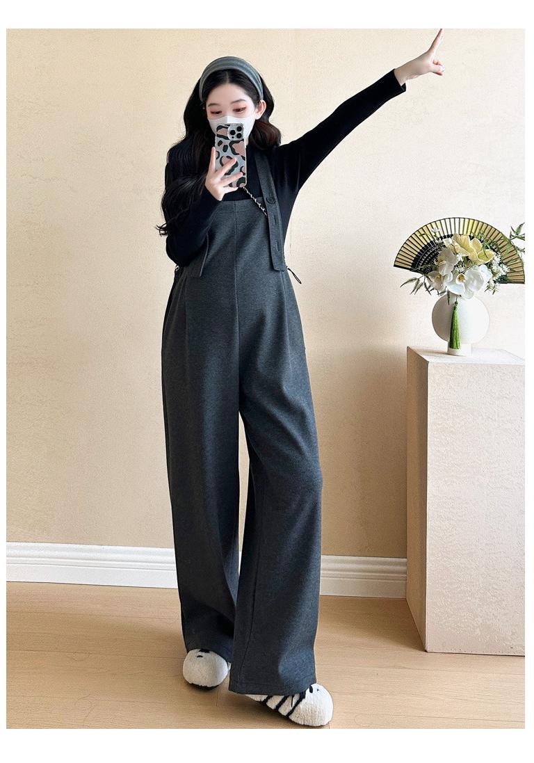 2025 Maternity Velvet Plus Size Adjustable Wide-Leg Overalls for Spring & Autumn M