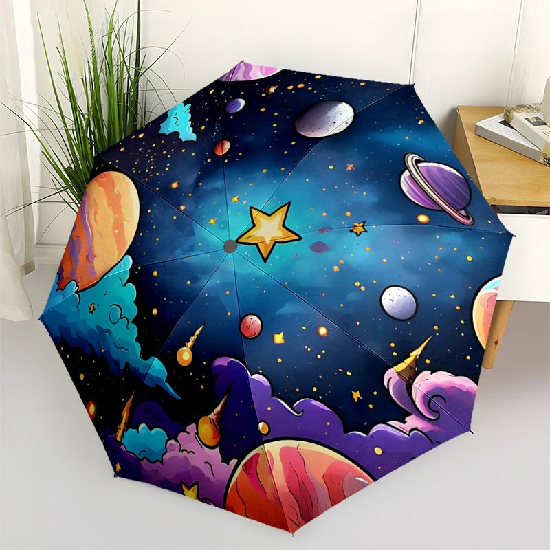 1pc Space Adventure Automatic Folding Umbrella Durable Iron Frame,All Seasons Home Travel Outdoor Multifunctional Umbrella Yy251115073