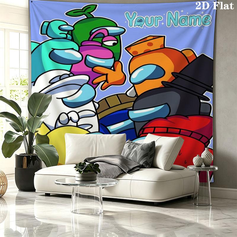 Among Us Custom Name Wall Tapestry Aesthetic Wall Hanging Printed Fabric Blanket Decorative Tapestries for Bedroom Living Room Home Decor
