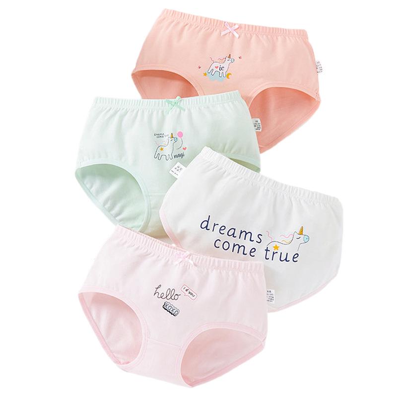 Pure Cotton Girls' Triangle Underwear - 4-Pack for Ages 1-12, Spring/Summer Style