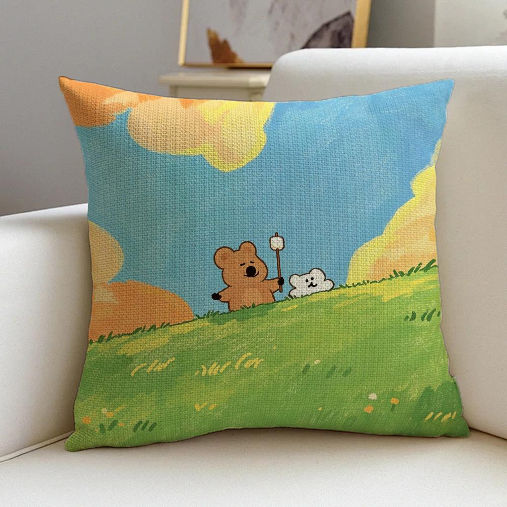 Shijiao Bear Cushion Cover Cushion Cover Pillowcase, Anti-Mite Invisible Zipper, Linen Sofa Cushion