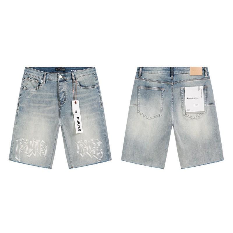 Purple Jeans Streetwear Loose Fit Denim Shorts Men Women Mid-Rise Straight Cut With Embroidery Stone Wash