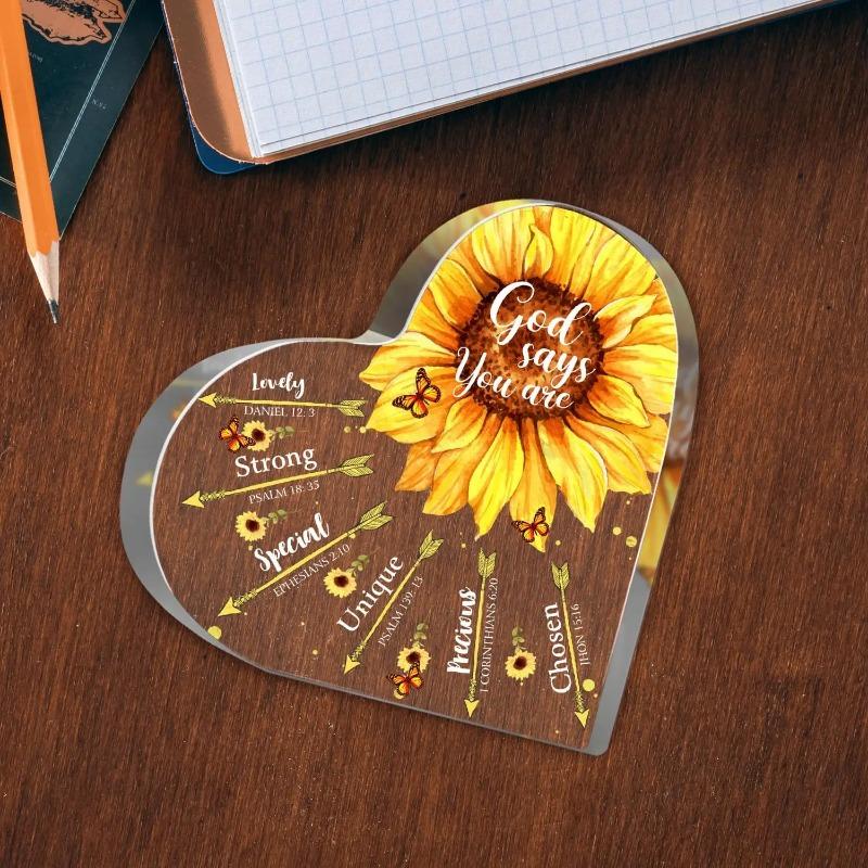 2D Flat Sunflower Christian Acrylic Religious Gifts Desktop Decoration Plaque, Home Decor Plaque Hanging Wall Art Decorative Garden Decoration for Roo