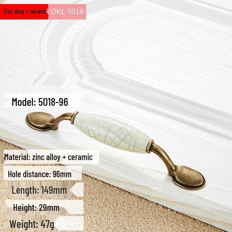 Oukali European Antique Green Bronze Ceramic Crack Handle for Kitchen Cabinet and Furniture Drawer