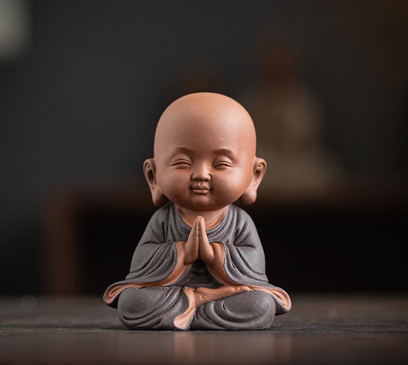 Ceramics Little monk Figurine small statue Creative home room office decorations Chinese specialty ornaments