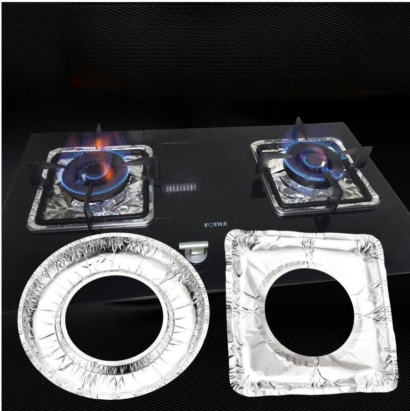 Nuovo 20 Pezzi Usa e Getta Rotondo Quadrato Foglio di Alluminio Pad Protettivo per Fornello a Gas da Cucina Tappetino a Prova di Olio Adesivi in Foglio Metallico Facile da Usare