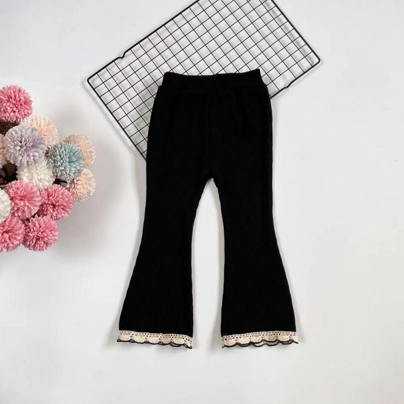 Spring Autumn New Children Solid Color Lace Bellbottom PantsChildren Casual Versatile Pants Slim Girls Leggings