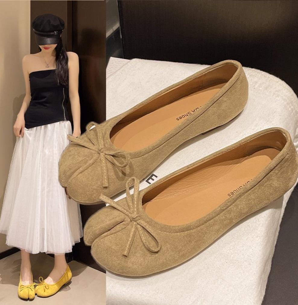 Japanese Trotter Flats Shoes Ladies Bowknot Tabi Ninja Loafers Cozy Split Toe Mary Janes Woman Barefoot Ballet Flats Moccasins