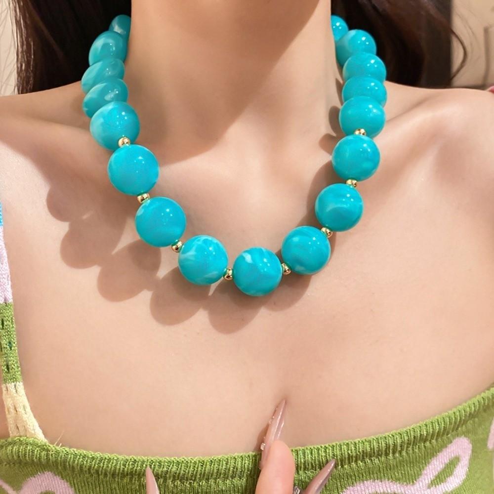 Bohemian Style Resin Choker Necklace Multi-color Acrylic Bracelet Set Beaded Jewelry Set  for Women
