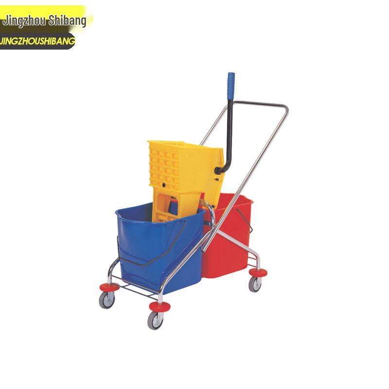 Commercial Side-Press Mop Bucket with 46L Stainless Steel Dual Buckets