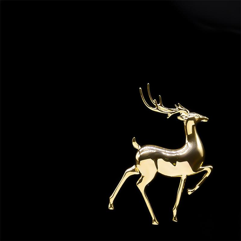 Fashion Elk Deer Brooch for Women's Clothing Accessories Stainless Steel Gold Color Men's Animal Pins Jewelry Christmas Gift