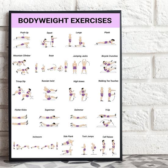3Pcs Home Workout Poster Set with Dumbbell Bodyweight Barbell Exercises Full Body Strength Training Guide for Beginners Advanced Laminated Fitness