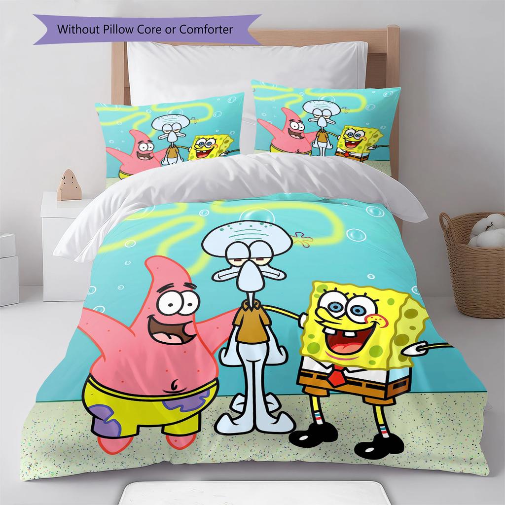 Svampebob Mönster Sängkläder Täcke Set Täckeöverdrag Örngott Heminredning Gåva (1 * påslakan + 2 * örngott, utan kärna)
