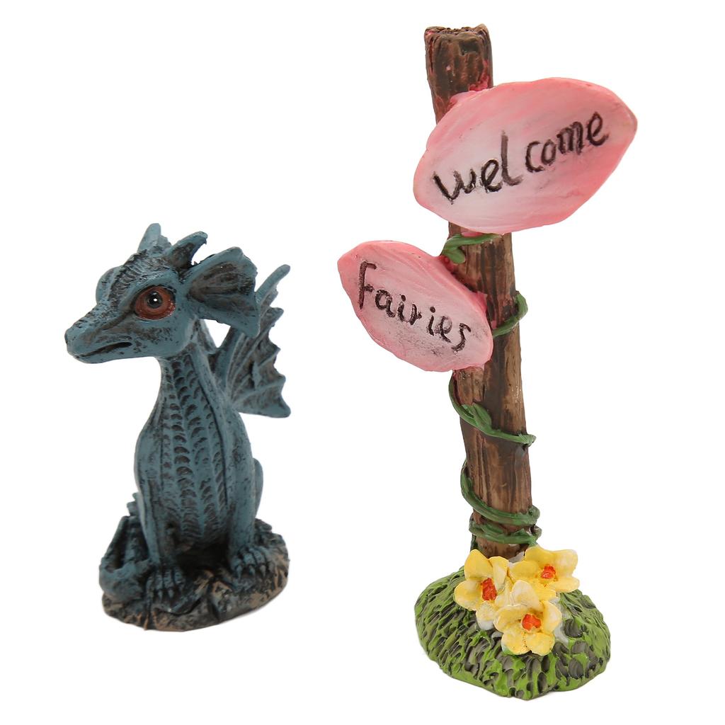 Miniature Dragon Guidepost Statue Set Synthetic Resin Fairy Statue Accessories for Garden Lawn