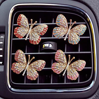 Clip de parfum de sortie d'air de voiture, exquis papillon clouté de diamant, sortie d'air de climatisation, bijoux déesse voiture
