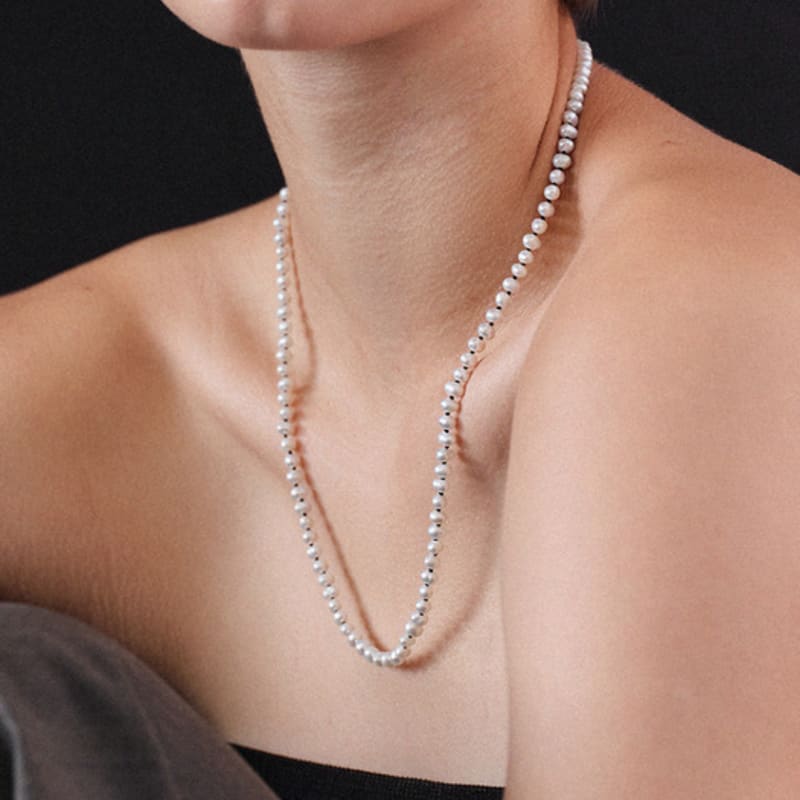 Eine weitere Lage Amelia Perlenkette Lang (Silber925)