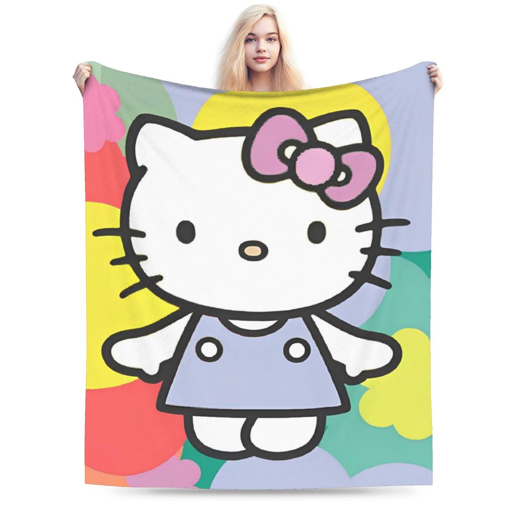 Good Night Hello Kitty Blankets Fleece Cartoon Lightweight Throw Blanket for Outdoor Travel Bedspread