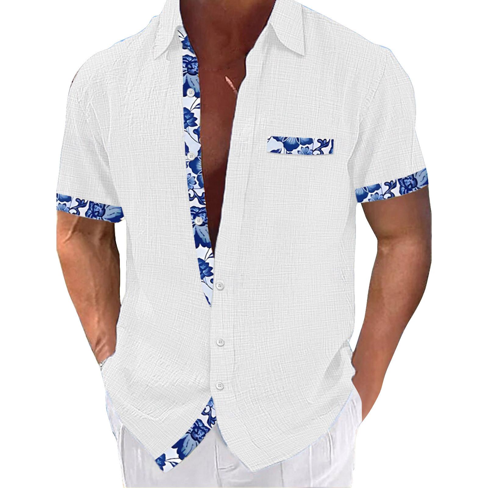 

Мужские винтажные рубашки для боулинга на пуговицах с коротким рукавом, летняя пляжная рубашка XL белый
