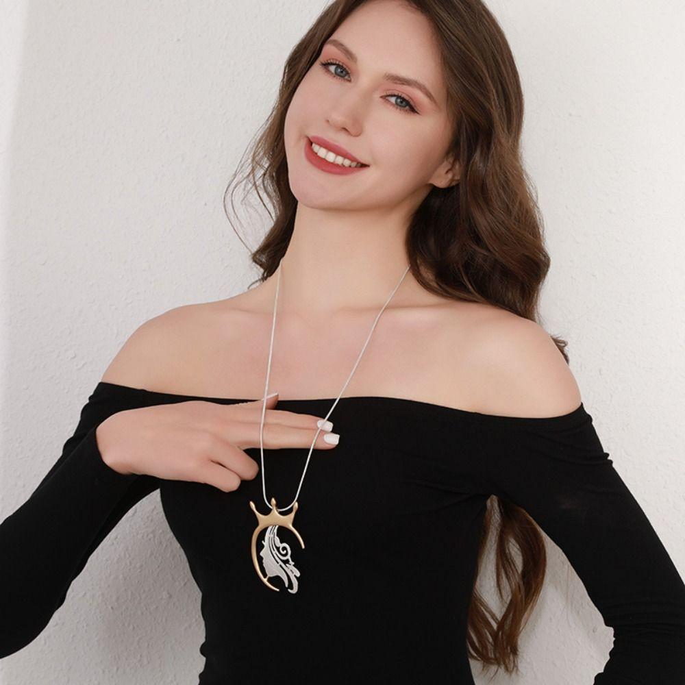 

Thin Chain Simple Metal Necklace Crown Sweater Chain Elegant Portrait Geometry Necklace Party срібний/золотий