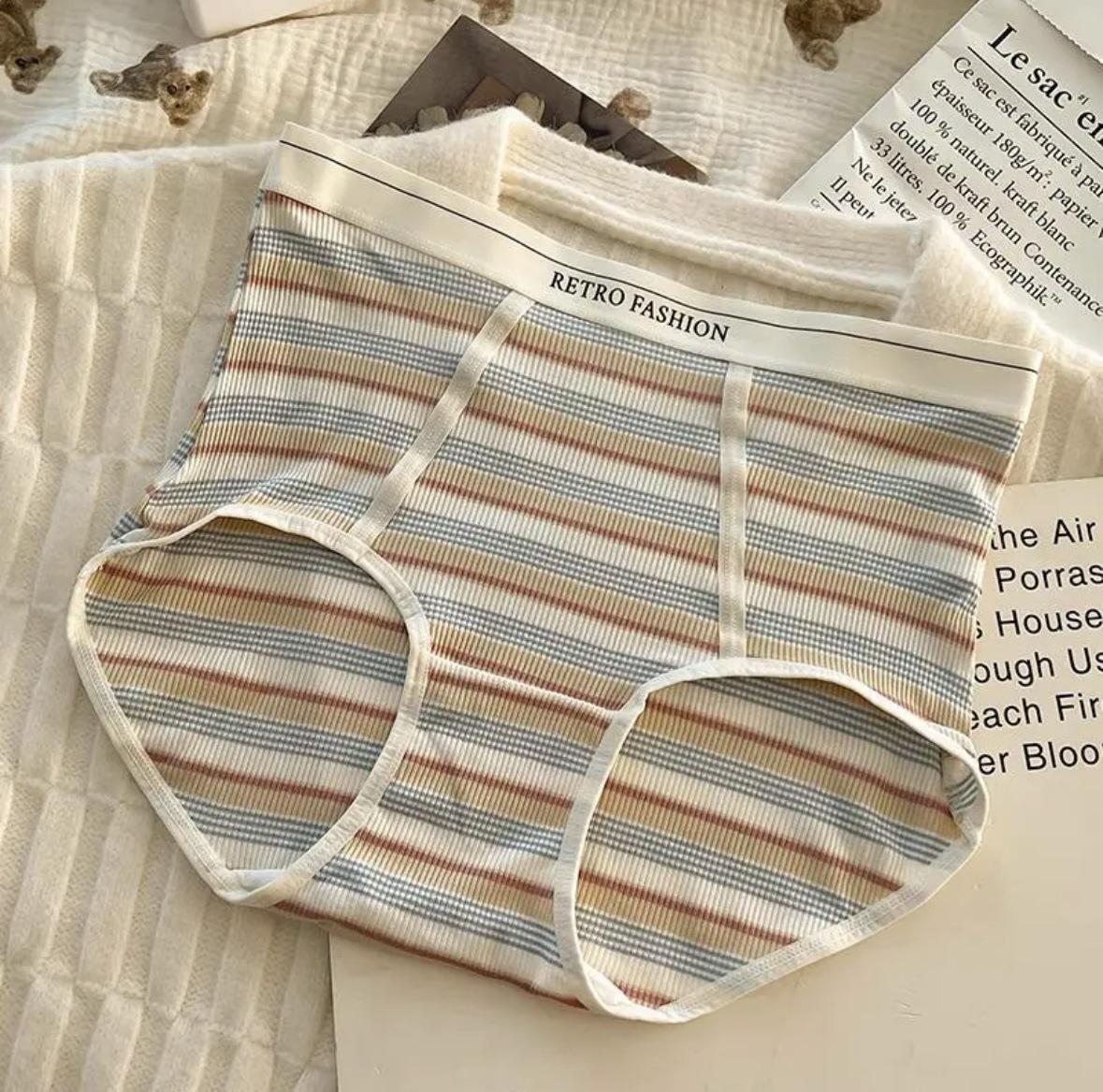 Rainbow Striped High Waist Women s Underwear with Antibacterial Cotton Crotch L (40-60 kg)