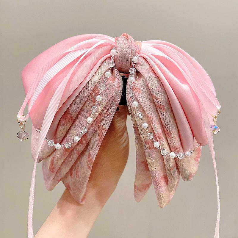 Elegant Retro Satin Bow Hair Clip for Women - Perfect for Low Ponytails and Head Ornaments